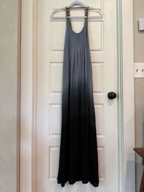 Boho Me Ombre Maxi Dress Blue Black Gradient Strappy Open Back Flowy Dress M NWT